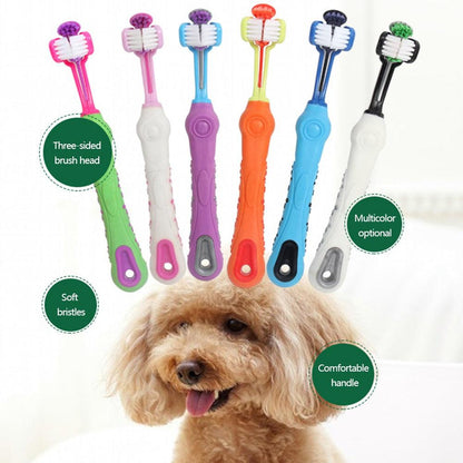 Brosse à dents à trois côtés pour chiens et chats, outil triple-action de soins des dents pour animaux de compagnie-2-Petmonde