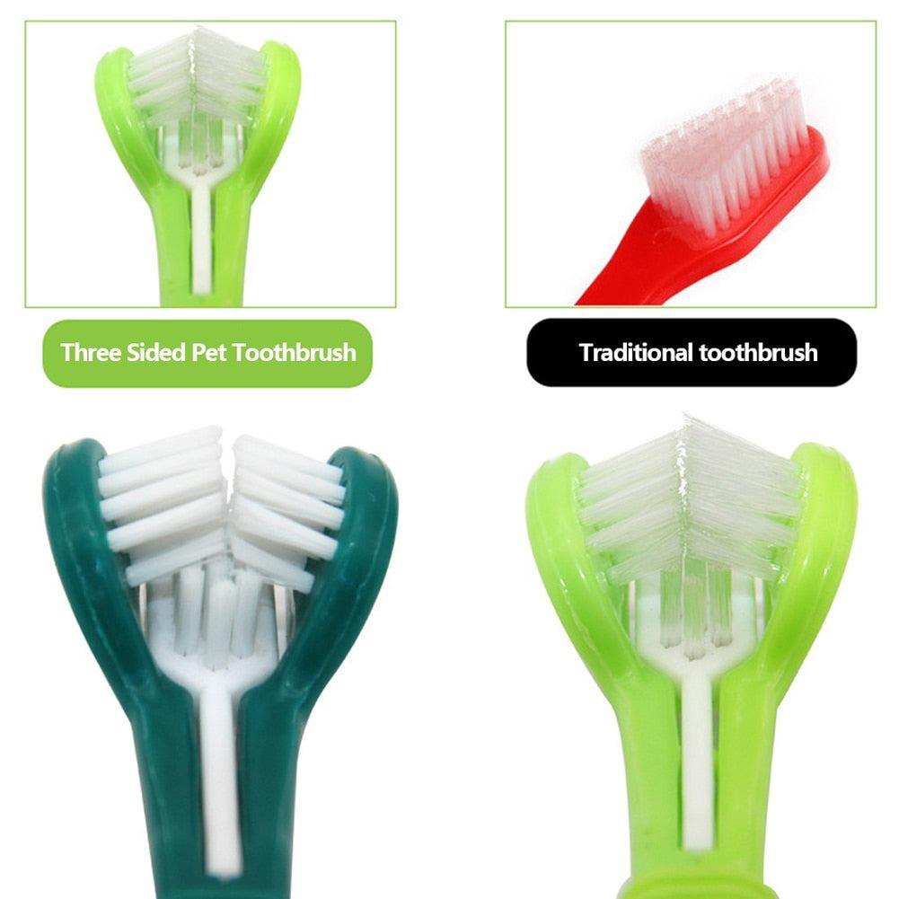 Brosse à dents à trois côtés pour chiens et chats, outil triple-action de soins des dents pour animaux de compagnie-3-Petmonde