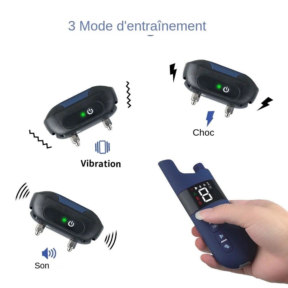 Collier de dressage électrique pour chien, portée de 800 mètres, étanche ip7, avec télécommande - mode sonore et stimulation électrique-5-Petmonde