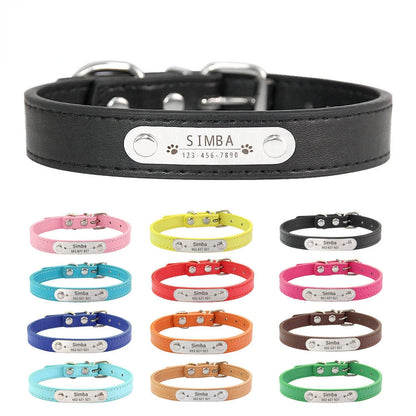 Petmonde-Collier pour Chien Personnalisé en Cuir PU avec Étiquette d'Identification Anti-Perte - Pour Chiens et Chats de Toutes Tailles--Petmonde