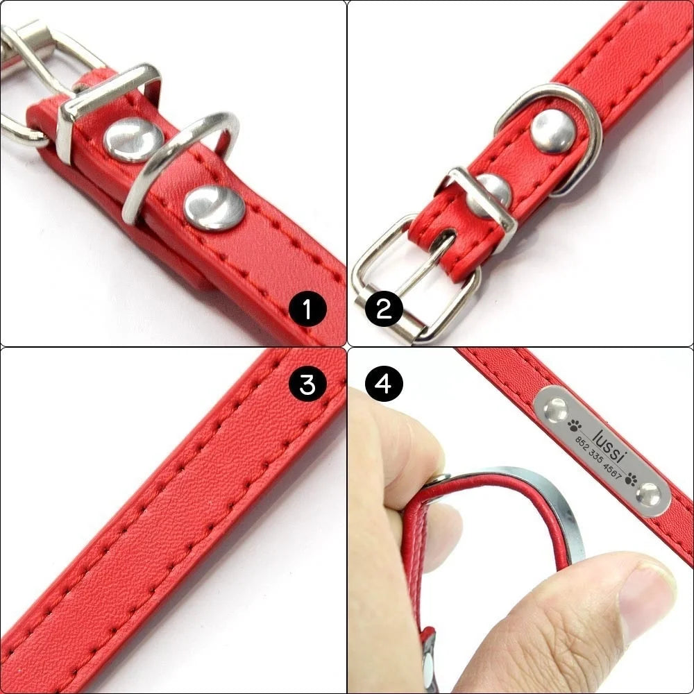 Petmonde-Collier pour Chien Personnalisé en Cuir PU avec Étiquette d'Identification Anti-Perte - Pour Chiens et Chats de Toutes Tailles--Petmonde