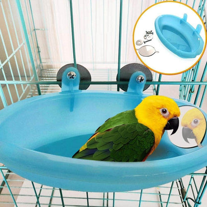 Baignoire accrochable pour perruche perroquet avec miroir accessoire pour oiseaux-1-Petmonde