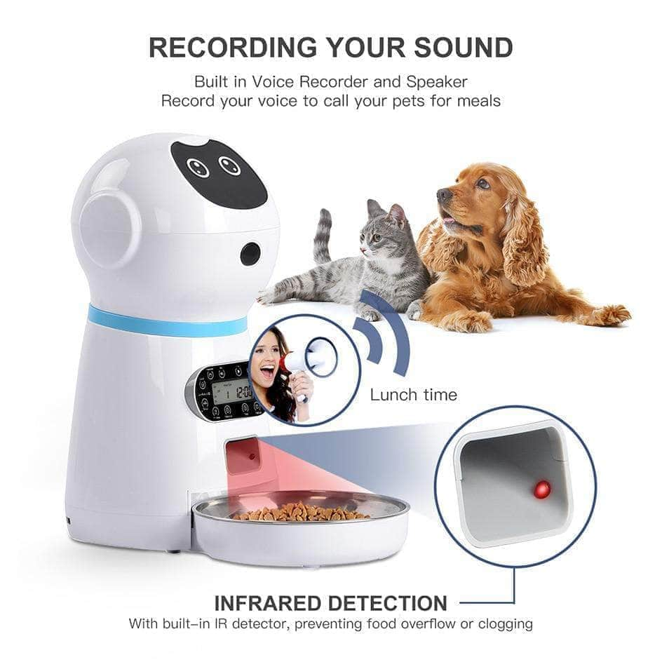 Distributeur Automatique de Croquettes avec Enregistrement Vocal – 4 Repas pour Chien & Chat-7-Petmonde