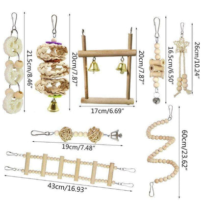 Ensemble de 8 pièces jouets pour oiseaux perchoir hamac balançoire échelle d'escalade set d'accessoires pour cage d'oiseau-2-Petmonde