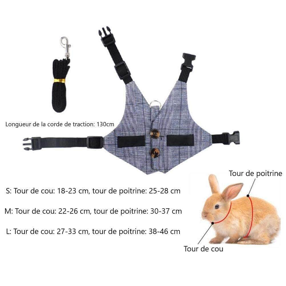 Harnais respirant pour lapin ou petit chien gilet réglable avec laisse pour promenade-6-Petmonde