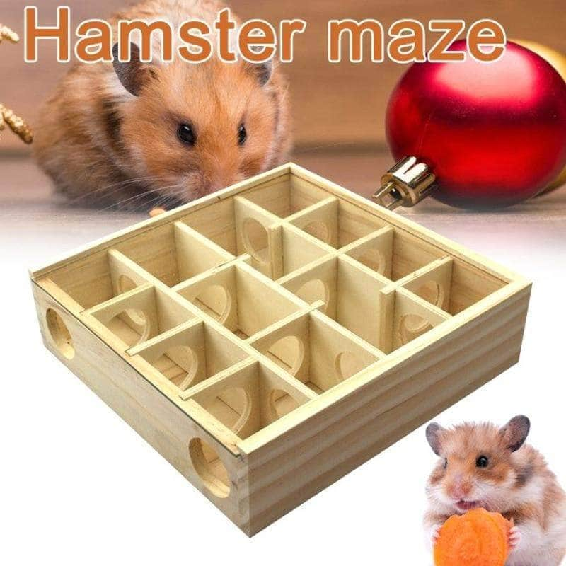 Labyrinthe jouet hamster petit rongeur accessoire d'exercice en bois naturel-1-Petmonde