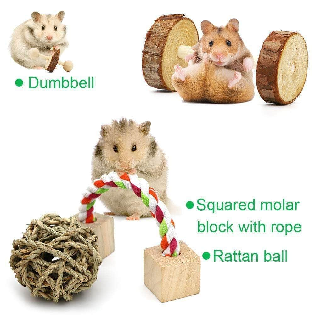 Lot de jouets à mâcher en bois naturel hamster petit rongeur pack de 10 accessoires d'exercice-3-Petmonde