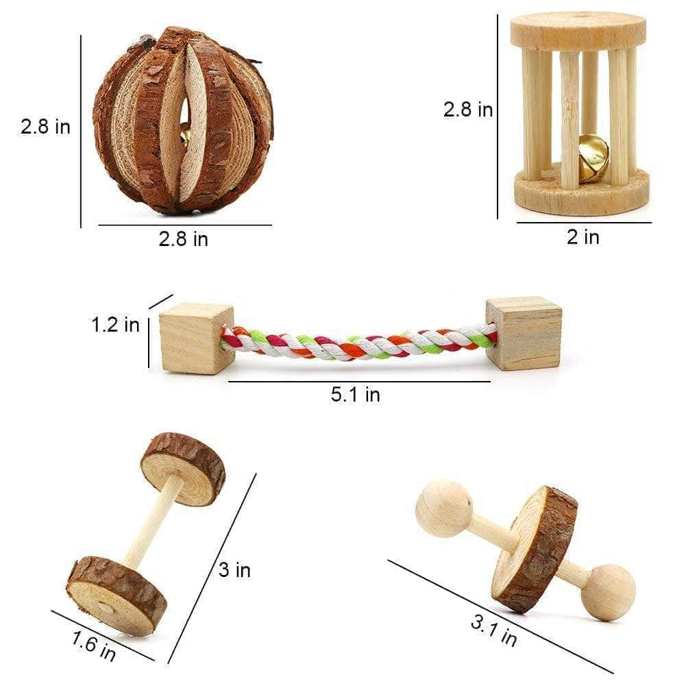 Lot de jouets à mâcher en bois naturel hamster petit rongeur pack de 10 accessoires d'exercice-4-Petmonde