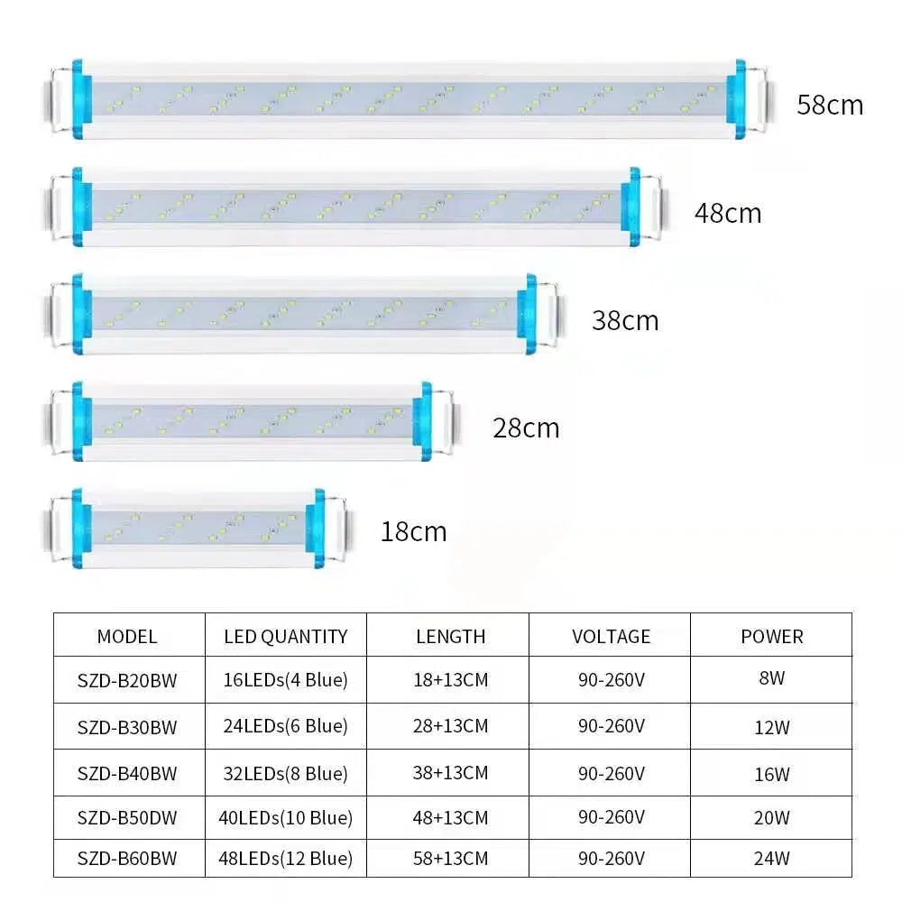 Lumière d'aquarium blanche rampe LED croissance de plantes aquatiques braquettes de longueur réglable 18-72 cm-3-Petmonde