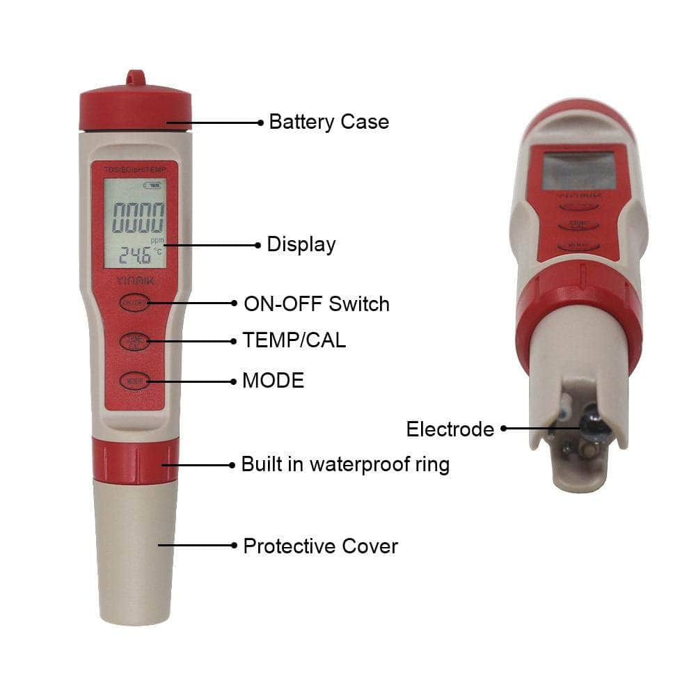 Testeur d'eau professionnel 4 en 1 PH TDS EC mètre thermomètre pour aquarium bassin piscine-8-Petmonde